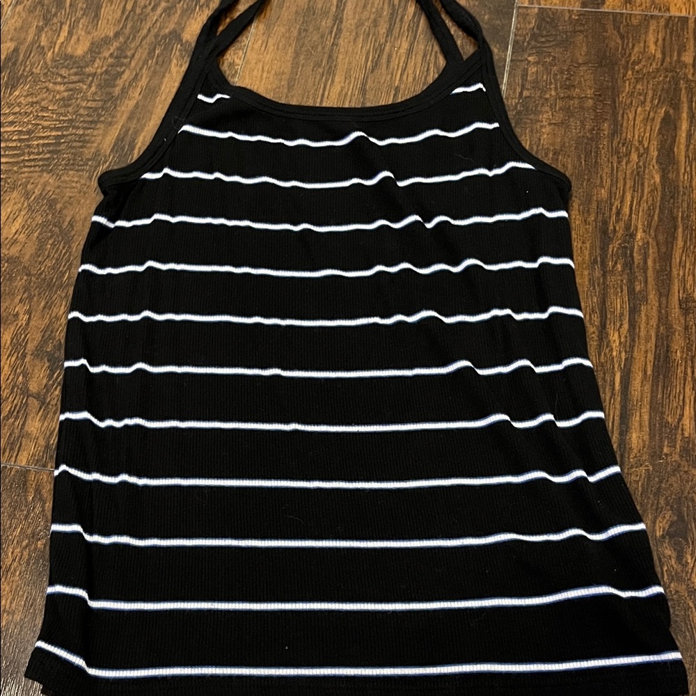 American Eagle Black White & Blue Striped Tank Top